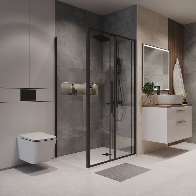 Душевой уголок Niagara NG-84-14AB-A100B-34 (140*100*195) прямоуг,раздвижн,черный матов,стекло прозрачн.,2мес