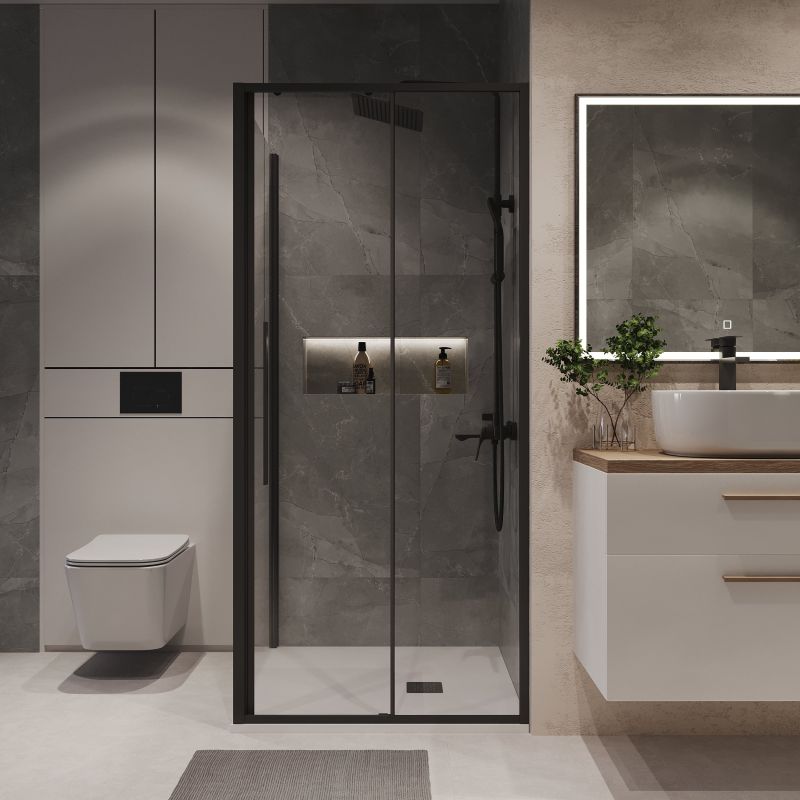 Душевой уголок Niagara NG-84-9AB-A100B-34 (90*100*195) прямоуг,раздвижн.,черный матов.,стекло прозрачн.,2мес