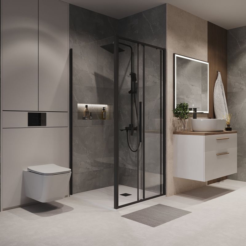 Душевой уголок Niagara NG-84-9AB-A90B-34 (90*90*195) квадрат,раздвижн.,черный матовый,стекло прозрачн.,2мес