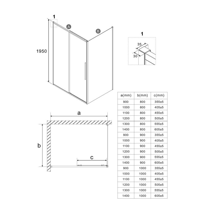 Душевой уголок Niagara NG-84-9AB-A90B-34 (90*90*195) квадрат,раздвижн.,черный матовый,стекло прозрачн.,2мес