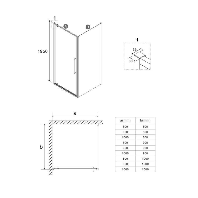 Душевой уголок Niagara NG-85-10AB-A90B-34 (100*90*195) прямоугол,распашн,черный матов,стекло прозрачн,2 мест
