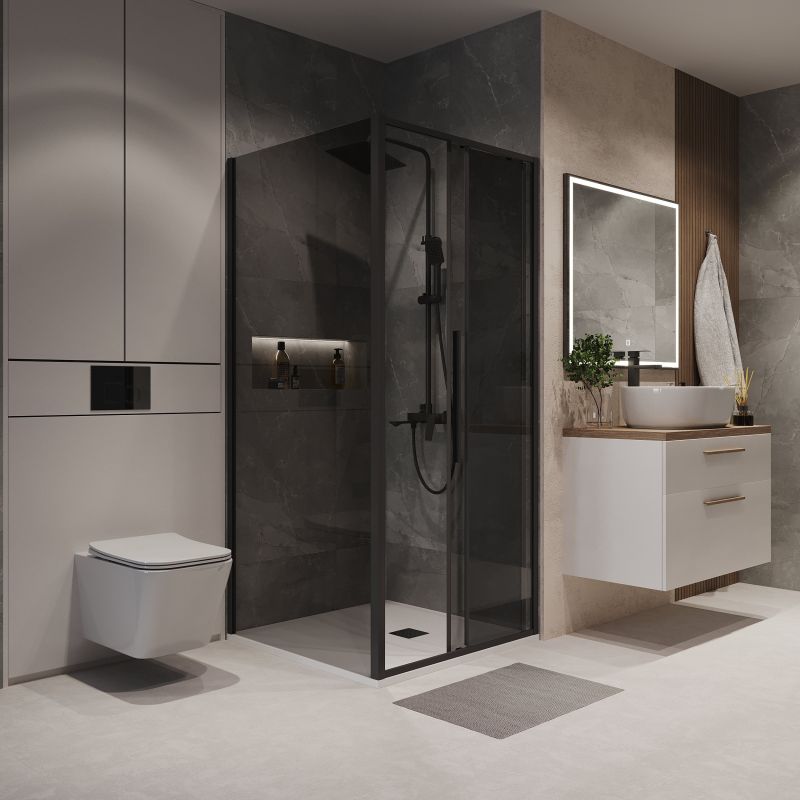 Душевой уголок Niagara NG-85-10TB-TB100-34 (100*100*195) квадрат,раздвижн,черный матов,стекло тонирован,2мес