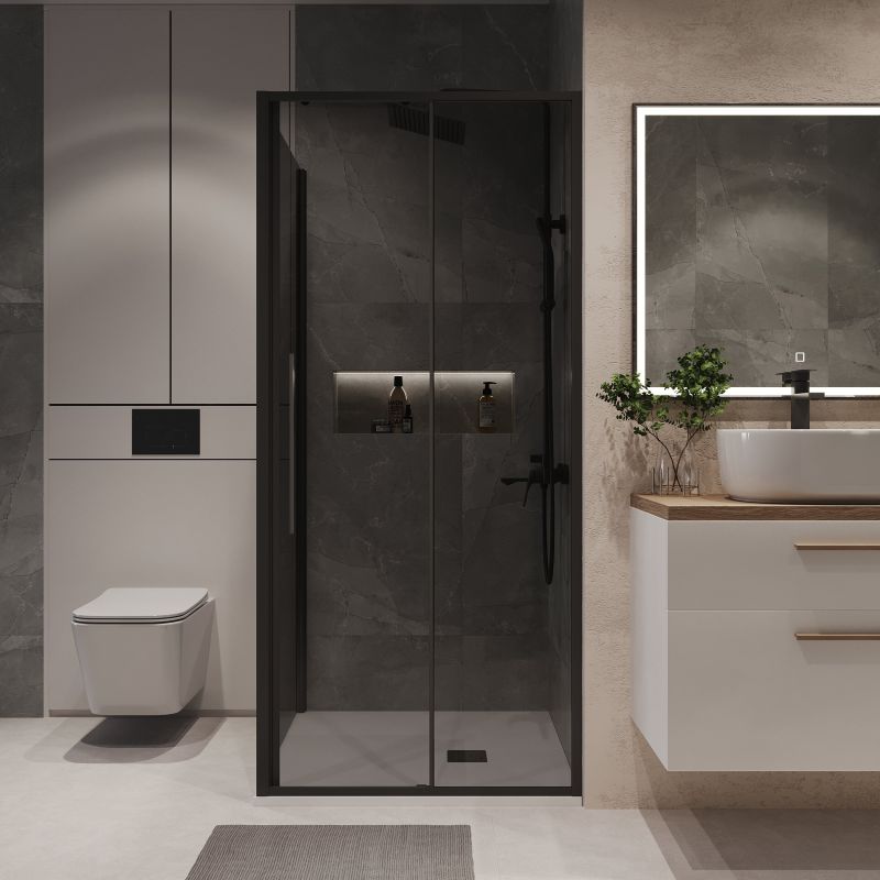 Душевой уголок Niagara NG-85-10TB-TB100-34 (100*100*195) квадрат,раздвижн,черный матов,стекло тонирован,2мес