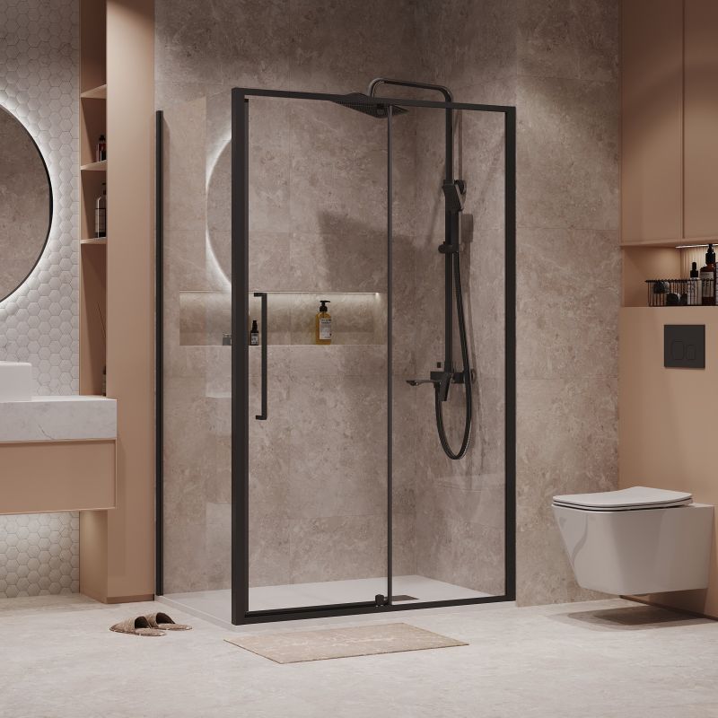 Душевой уголок Niagara NG-85-11AB-A90B-34 (110*90*195) прямоугол,распашн,черный матов,стекло прозрачн,2 мест