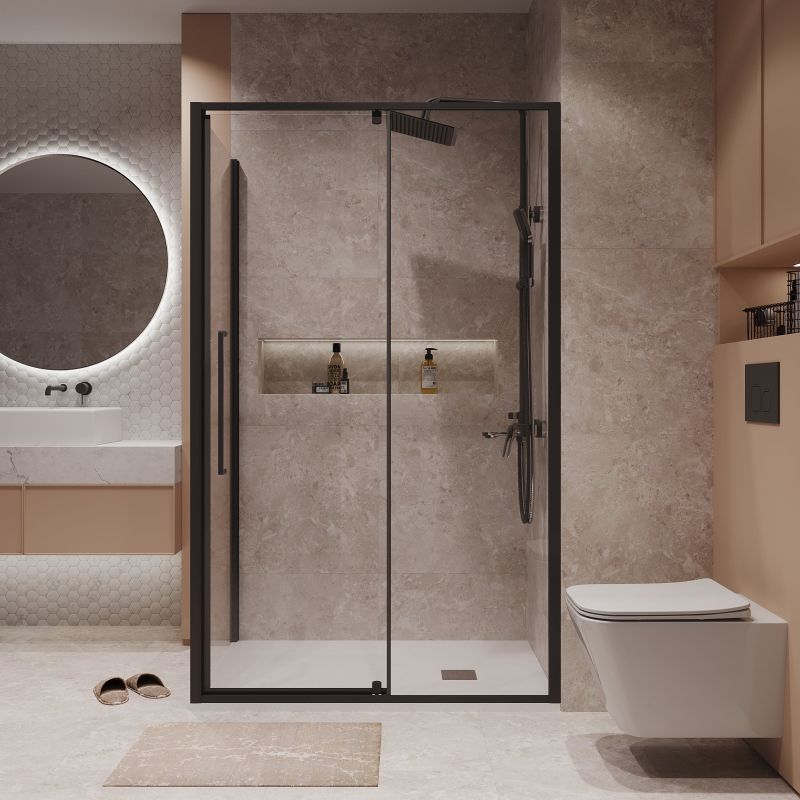 Душевой уголок Niagara NG-85-11AB-A90B-34 (110*90*195) прямоугол,распашн,черный матов,стекло прозрачн,2 мест