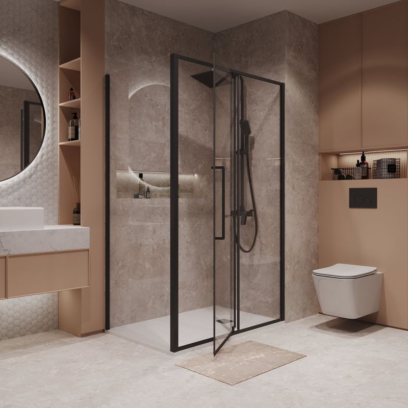 Душевой уголок Niagara NG-85-12AB-A80B-34 (120*80*195) прямоугол,распашн,черный матов,стекло прозрачн,2 мест