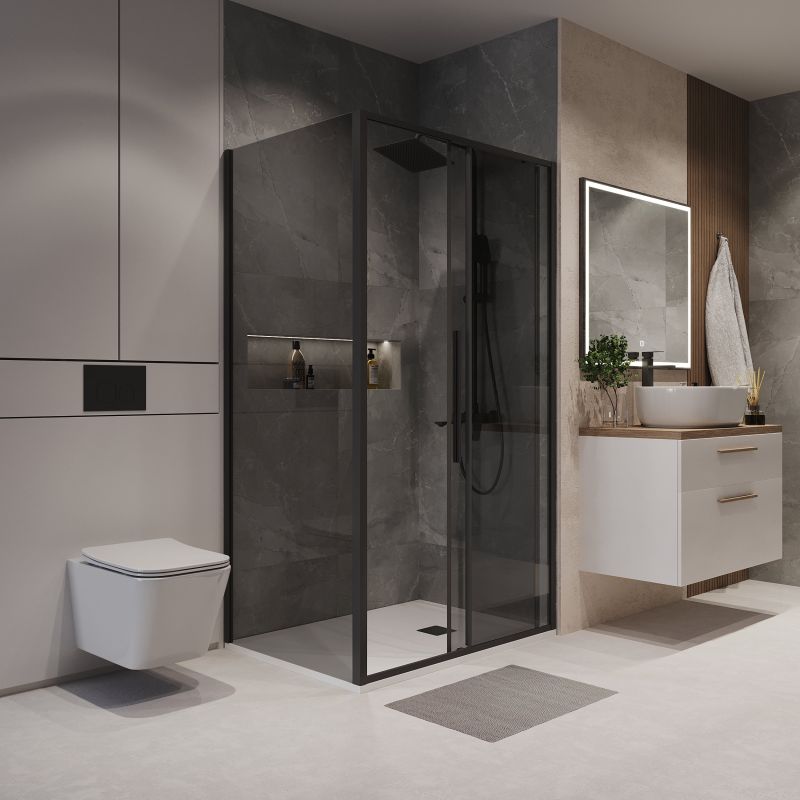 Душевой уголок Niagara NG-85-13TB-TB100-34 (130*100*195) прямоуг,раздвижн,черный матов,стекло тонирован,2мес