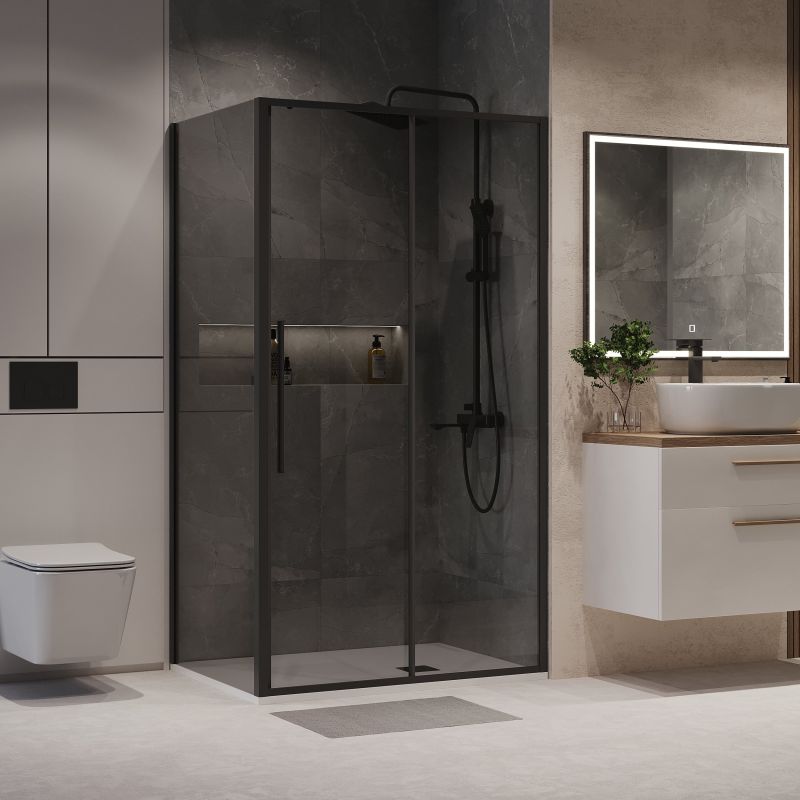 Душевой уголок Niagara NG-85-14TB-TB90-34 (140*90*195) прямоуг,раздвижн,черный матов.,стекло тонирован.,2мес