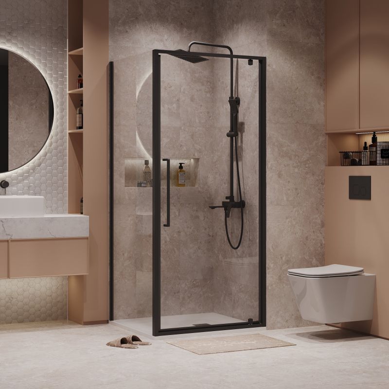 Душевой уголок Niagara NG-85-8AB-A100B-34 (80*100*195) прямоугол,распашн,черный матов,стекло прозрачн,2 мес