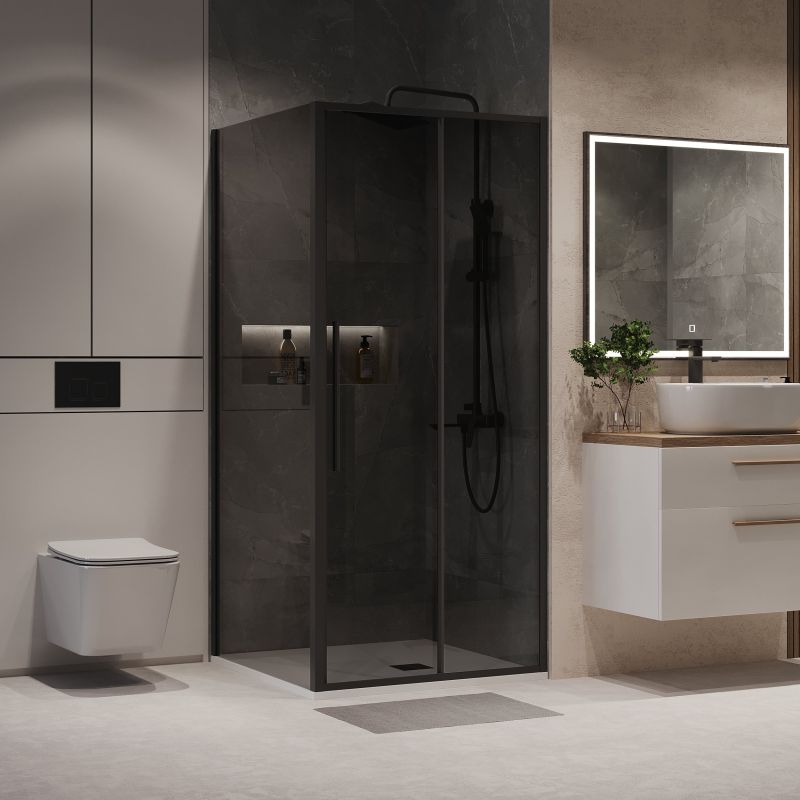 Душевой уголок Niagara NG-85-9TB-TB80-34 (90*80*195) прямоуг.,раздвижн.,черный матов.,стекло тонирован.,2мес