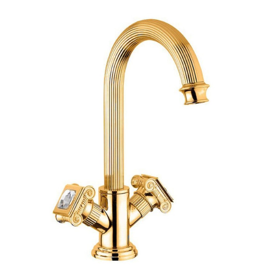Смеситель Cezares Olimp LS2-03/24-Sw цвет золото, ручки квадратные Swarovski