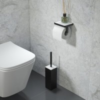 Держатель туалетной бумаги Iddis On-X ONXBL01i43, открытый, с полкой со вставкой из белого камня, черный матовый