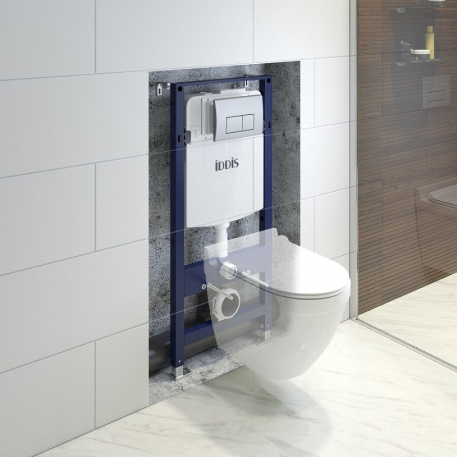 Инсталляция для подвесного унитаза Iddis Optima Home OPH00GCi32K, клавиша смыва хром