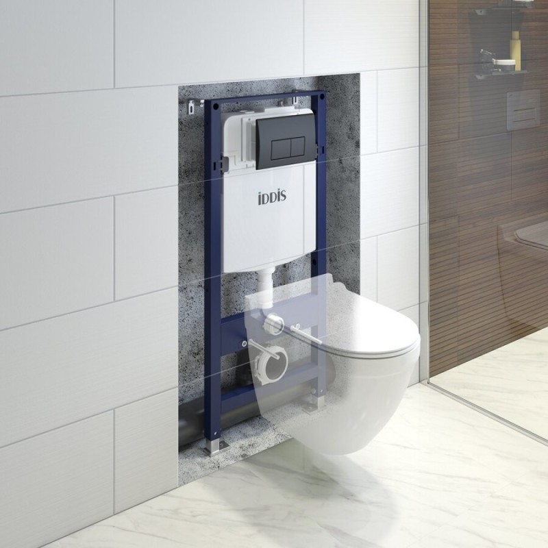 Инсталляция для подвесного унитаза Iddis Optima Home OPH00MBi32K, клавиша смыва черная