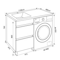 Тумба под раковину Iddis Optima Home 110 см напольная, для стиральной машины, с ящиками, белый, OPH110Bi95