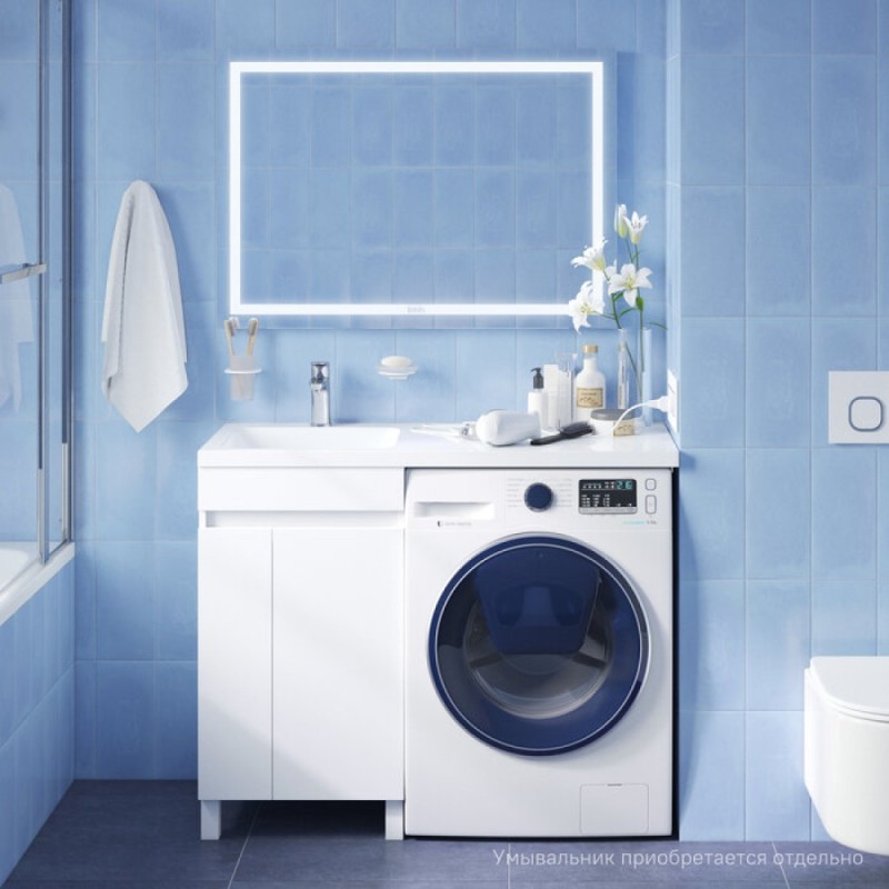 Тумба под раковину Iddis Optima Home 110 см напольная, для стиральной машины, с дверцами, белый, OPH110Di95