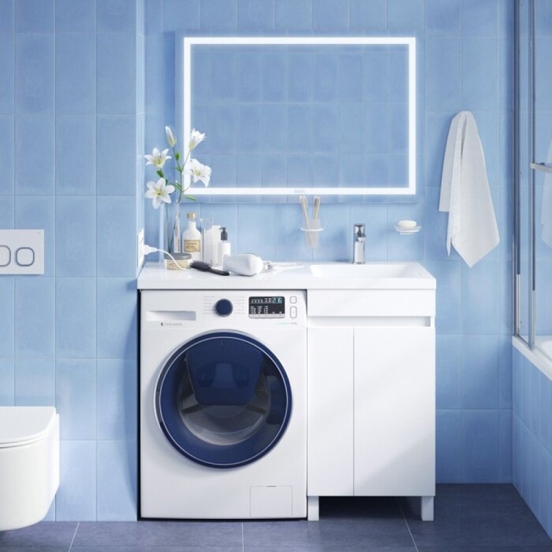 Тумба с раковиной Iddis Optima Home 120 см напольная, для стиральной машины, с дверцами, белый, левая/правая
