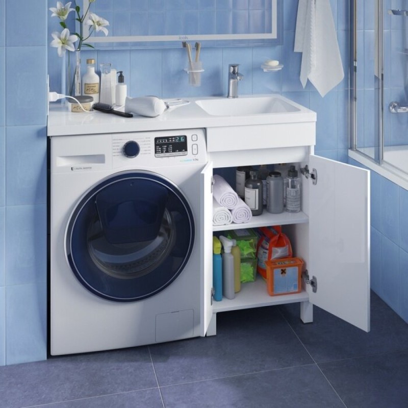 Тумба с раковиной Iddis Optima Home 120 см напольная, для стиральной машины, с дверцами, белый, левая/правая