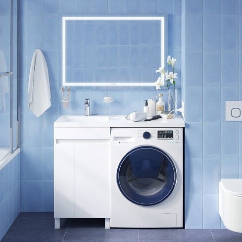 Тумба с раковиной Iddis Optima Home 120 см напольная, для стиральной машины, с дверцами, белый, левая/правая