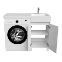 Тумба с раковиной Iddis Optima Home 120 см напольная, для стиральной машины, с дверцами, белый, левая/правая