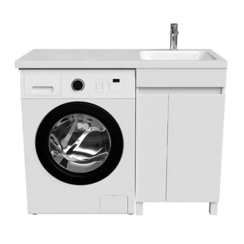 Тумба с раковиной Iddis Optima Home 120 см напольная, для стиральной машины, с дверцами, белый, левая/правая