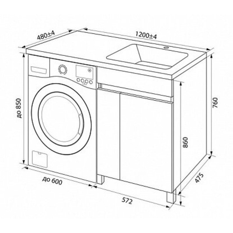 Тумба с раковиной Iddis Optima Home 120 см напольная, для стиральной машины, с дверцами, белый, левая/правая