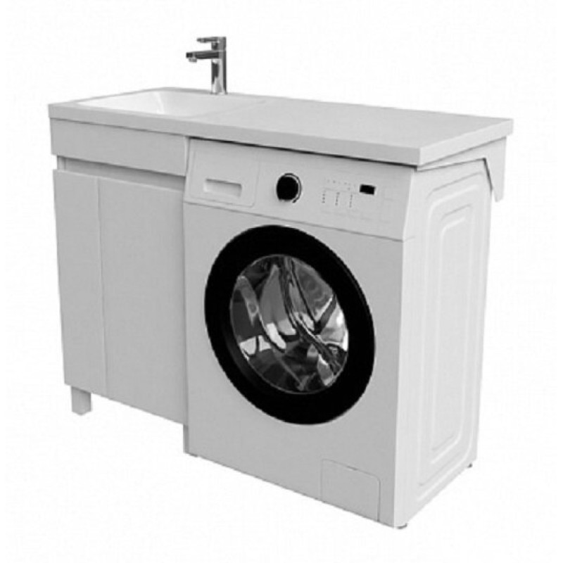 Тумба с раковиной Iddis Optima Home 120 см напольная, для стиральной машины, с дверцами, белый, левая/правая