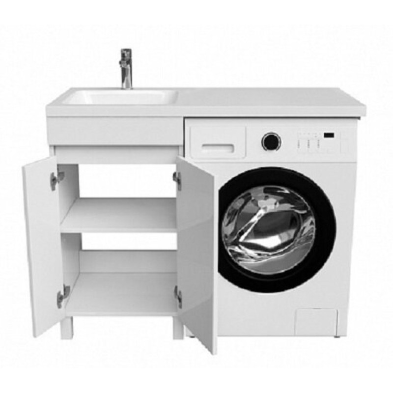 Тумба с раковиной Iddis Optima Home 120 см напольная, для стиральной машины, с дверцами, белый, левая/правая