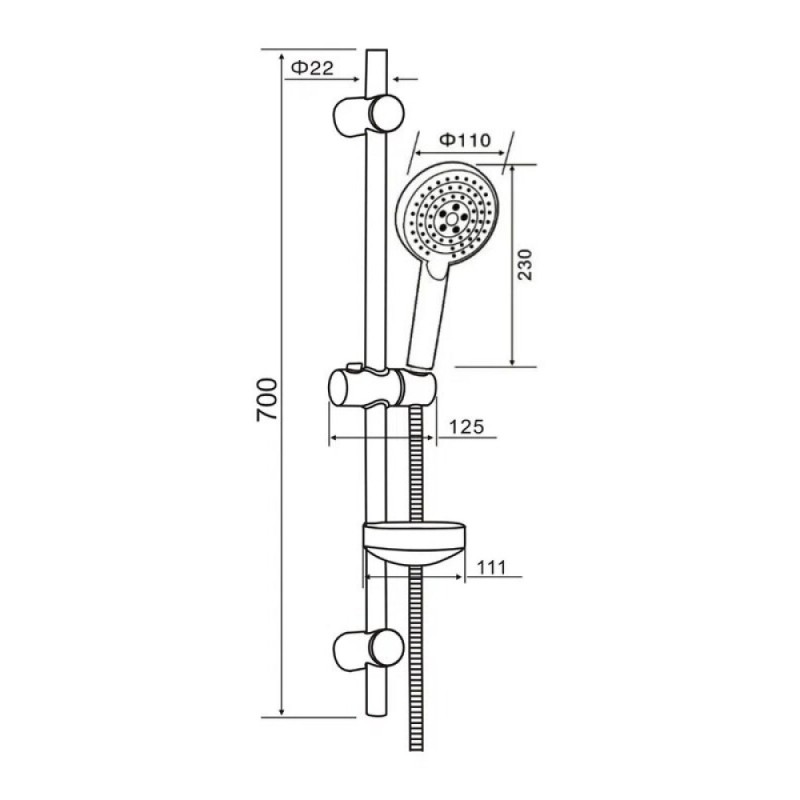 Душевой гарнитур Orange O-Shower OS702b, лейка 3 режима, с мыльницей, цвет черный матовый