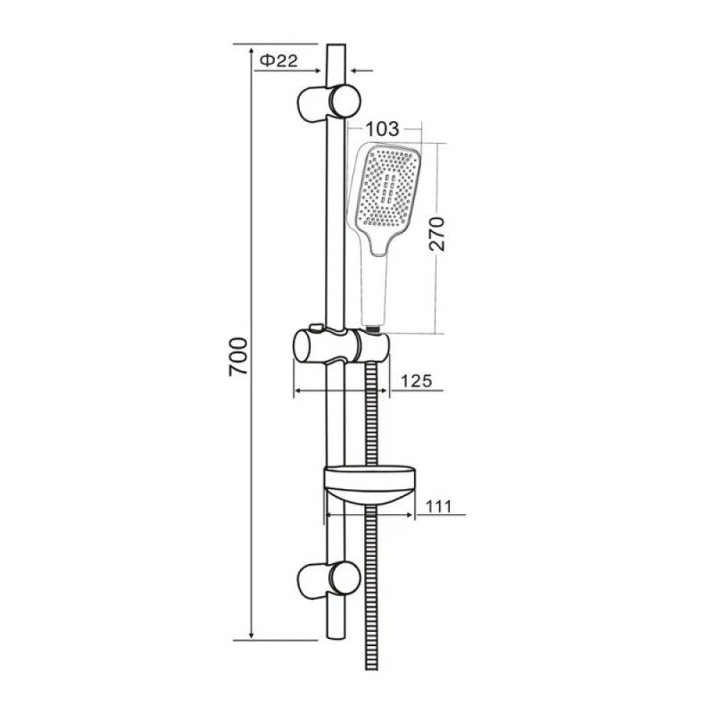 Душевой гарнитур Orange O-Shower OS714b, лейка 1 режим, с мыльницей, цвет черный матовый