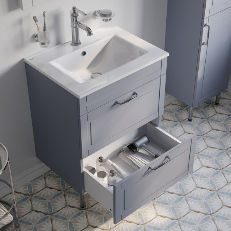 Тумба с раковиной Iddis Oxford OXF60L0I95K, 60 см, напольная, светло-серый