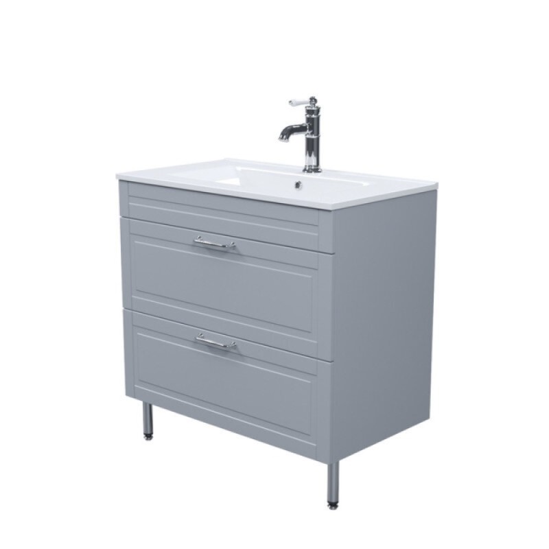 Тумба с раковиной Iddis Oxford OXF80L0I95K, 80 см, напольная, светло-серый