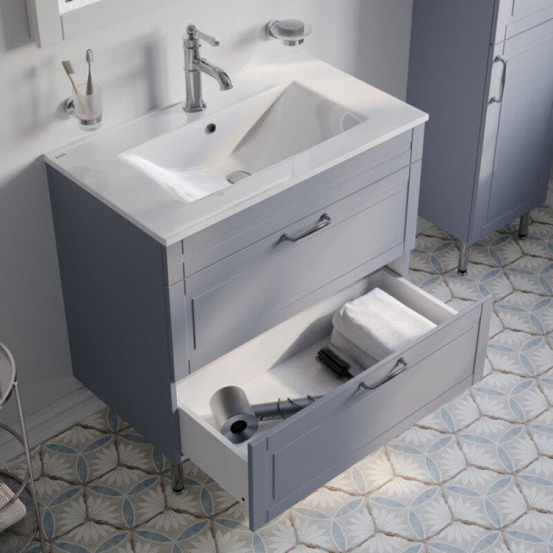 Тумба с раковиной Iddis Oxford OXF80L0I95K, 80 см, напольная, светло-серый