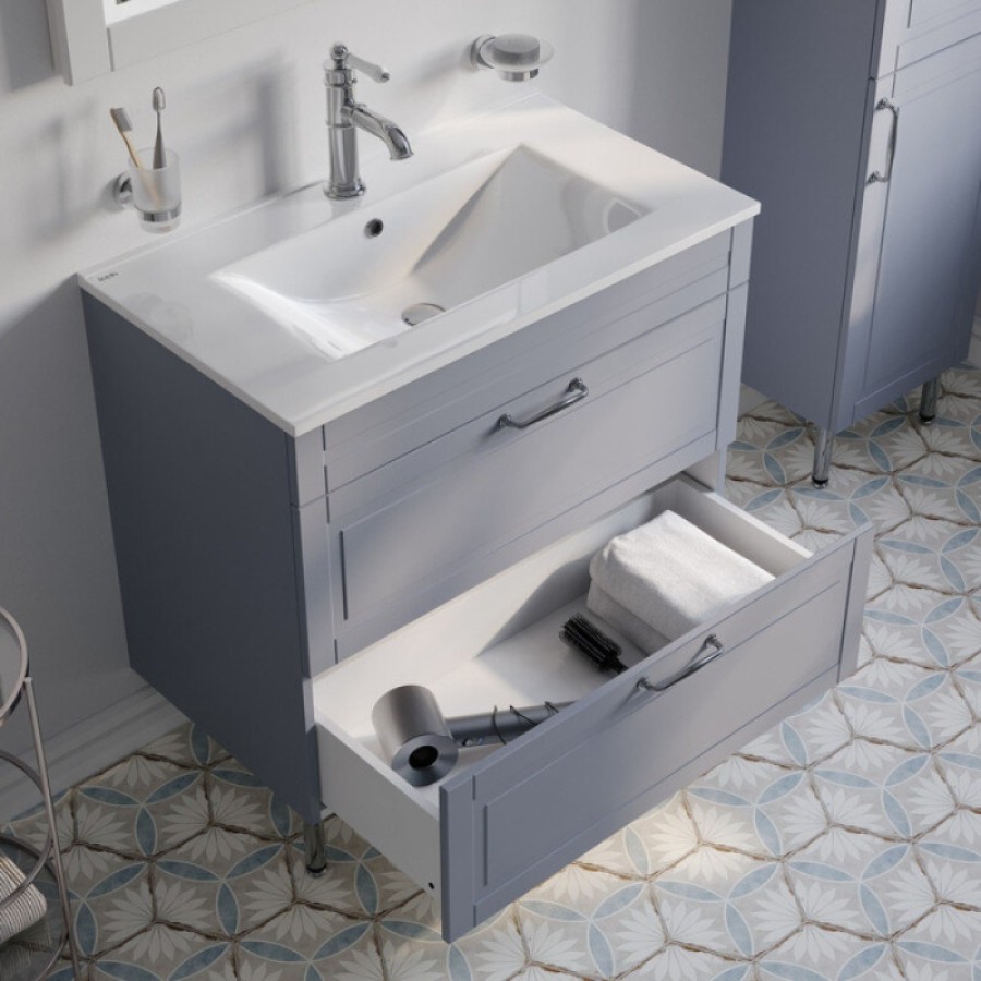 Тумба с раковиной Iddis Oxford OXF80L0I95K, 80 см, напольная, светло-серый