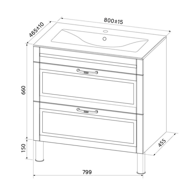 Тумба с раковиной Iddis Oxford 80 см напольная, белая, OXF80W0i95K