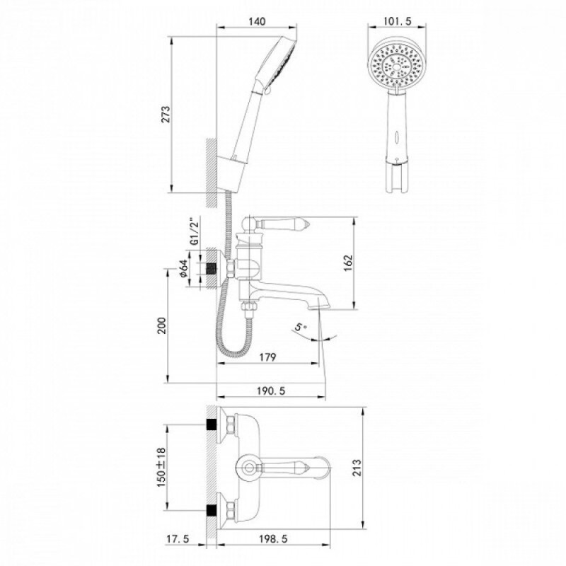 Смеситель Iddis Oxford OXFSB02i02 для ванны и душа, хром/белый, с душевым гарнитуром