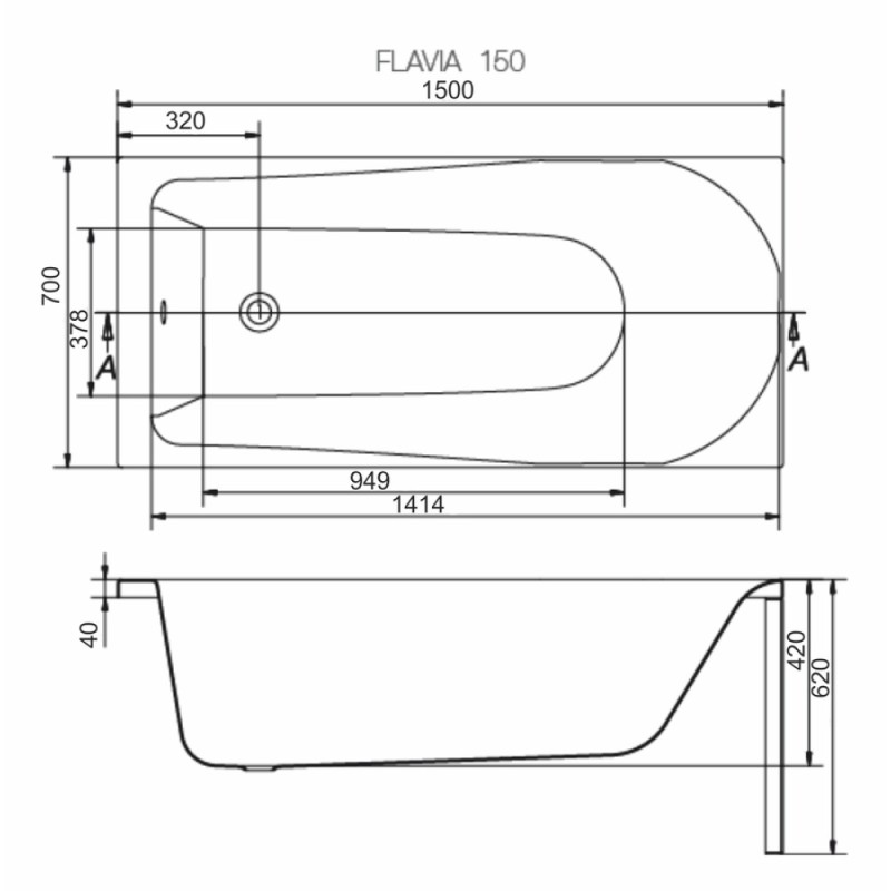 Акриловая ванна Cersanit Flavia 150 1, 301075, белая, 150 х 70 см (P-WP-FLAVIA*150NL)