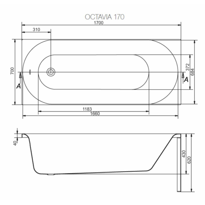 Ванна акриловая Cersanit Flavia 170 x 70 см, 301076, белая (P-WP-FLAVIA*170NL)