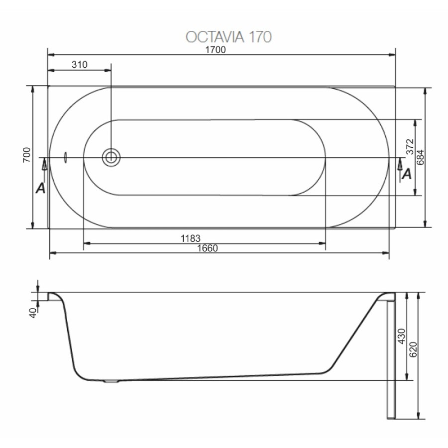 Ванна акриловая Cersanit Flavia 170 x 70 см, 301076, белая (P-WP-FLAVIA*170NL)