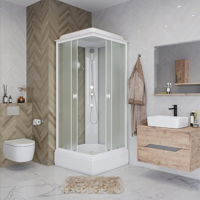 Душевая кабина Niagara Promo P100/26Q/MT, 100 x 100 см, с крышей, стекло матовое, профиль белый