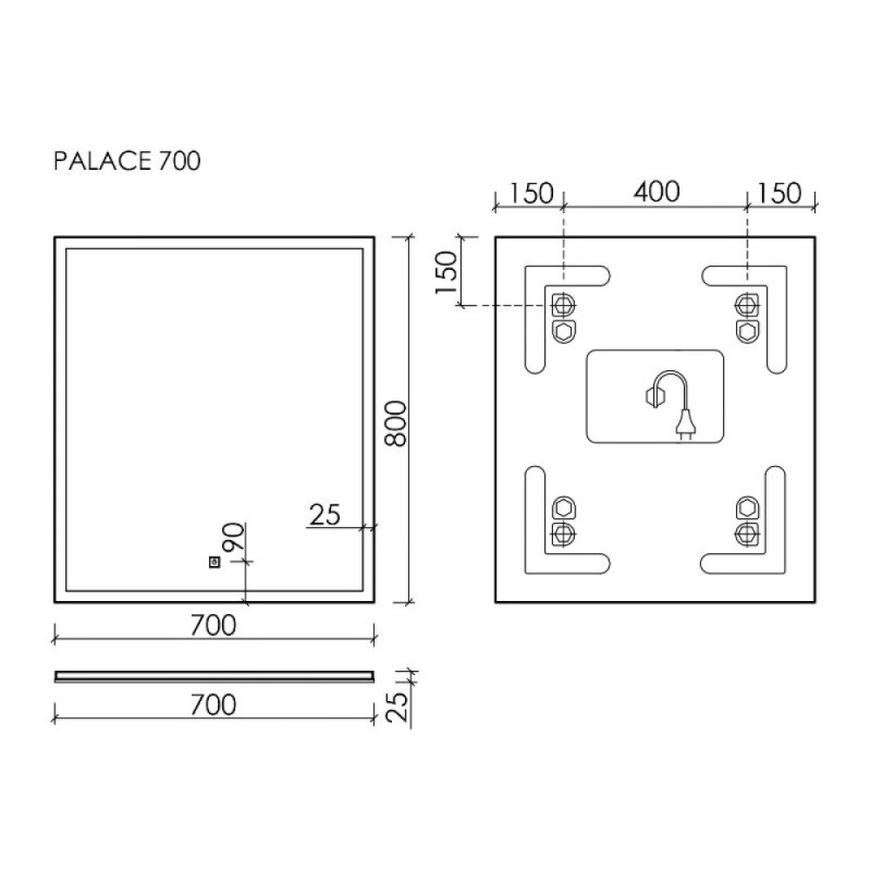 Зеркало Sancos Palace PA700, 70 x 80 см, с LED-подсветкой, сенсорный выключатель, холодный белый свет