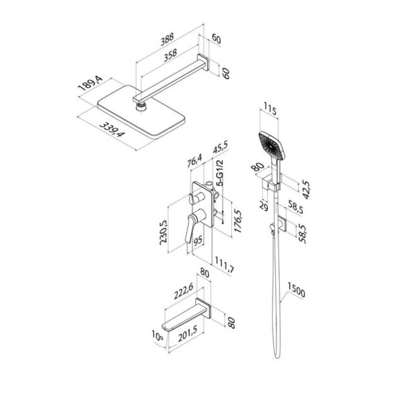Душевая система Iddis Parker PARGM03i68, с изливом, графит матовый