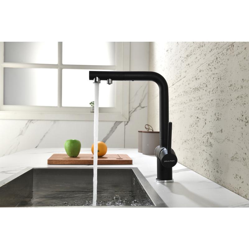 Смеситель для кухни Paulmark Serpentine Se213222-418 Черный металлик