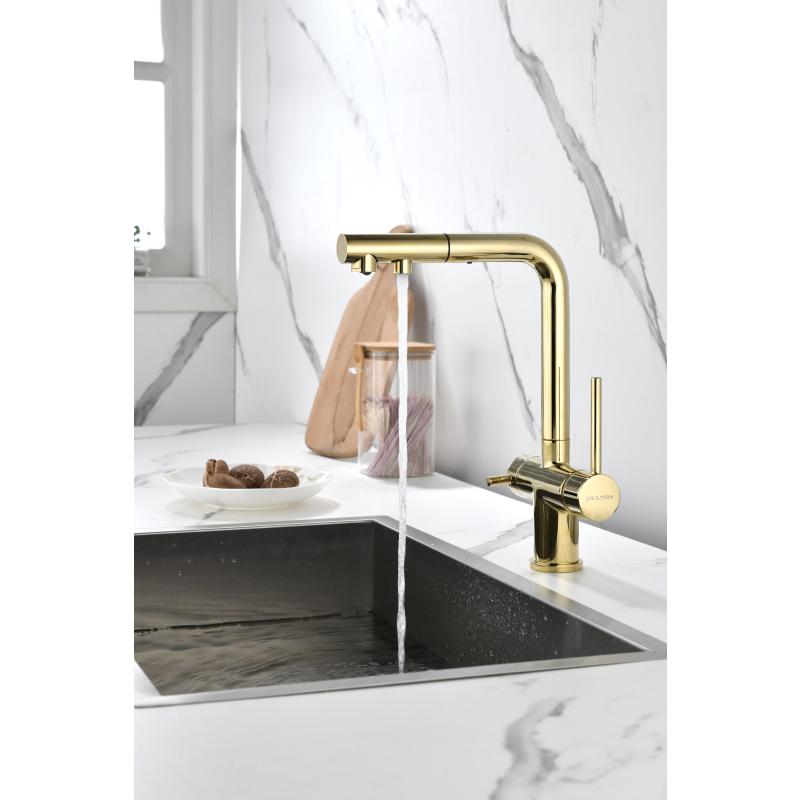 Смеситель для кухни Paulmark Serpentine Se213222-G Золото