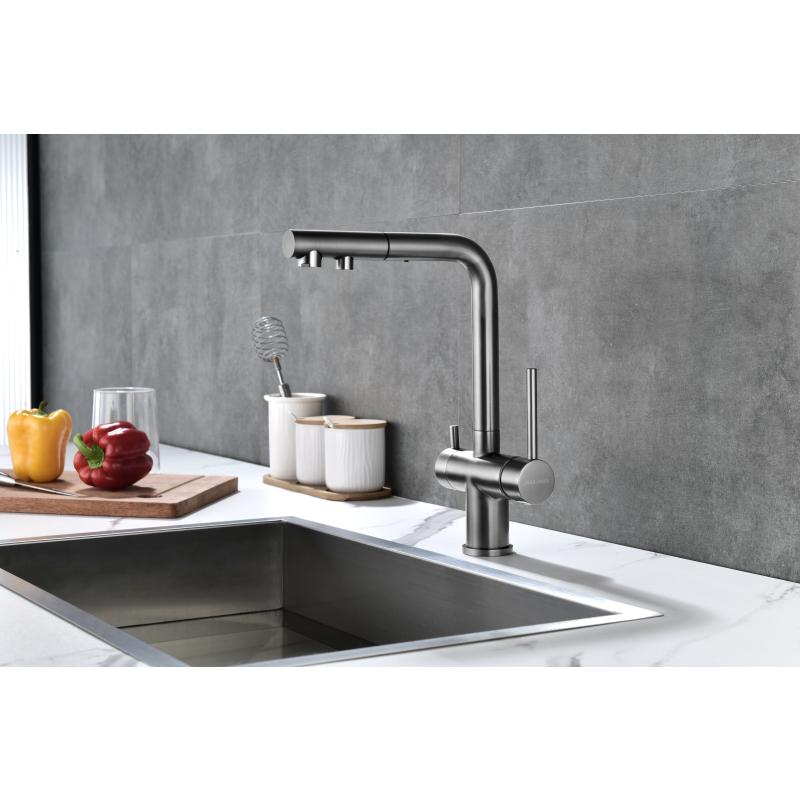 Смеситель для кухни Paulmark Serpentine Se213222-GM Вороненая сталь