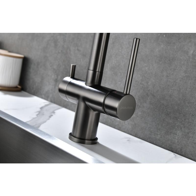 Смеситель для кухни Paulmark Serpentine Se213222-GM Вороненая сталь