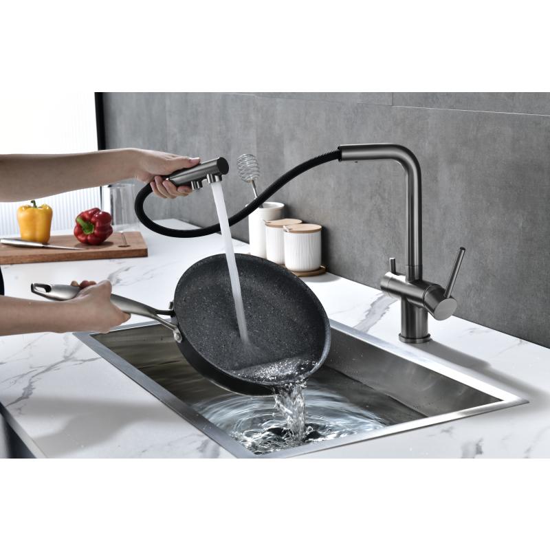 Смеситель для кухни Paulmark Serpentine Se213222-GM Вороненая сталь