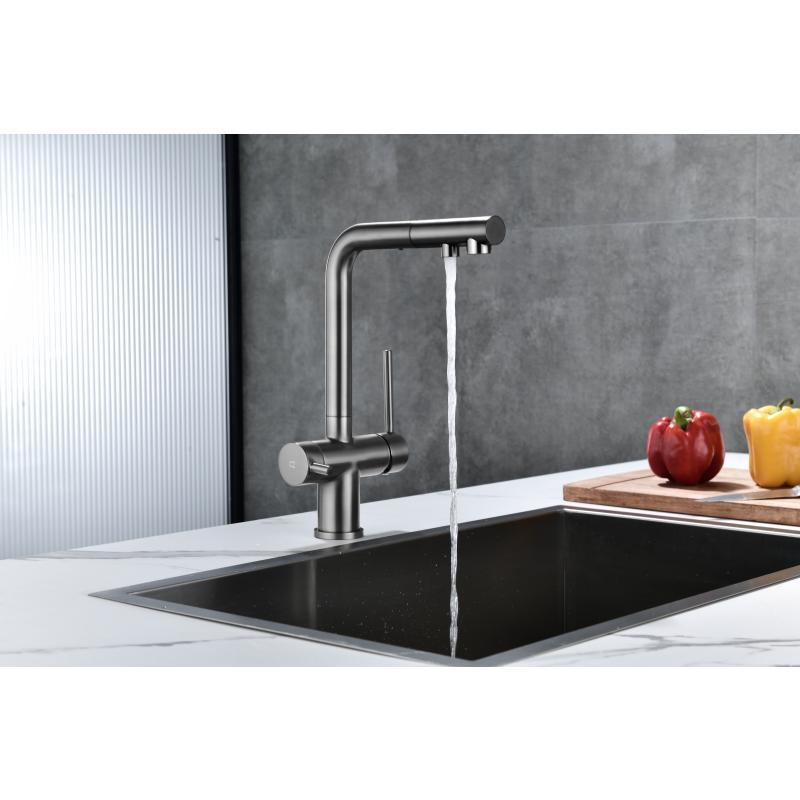 Смеситель для кухни Paulmark Serpentine Se213222-GM Вороненая сталь