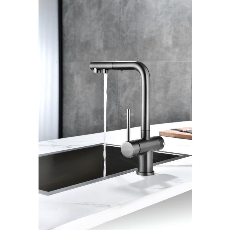 Смеситель для кухни Paulmark Serpentine Se213222-GM Вороненая сталь