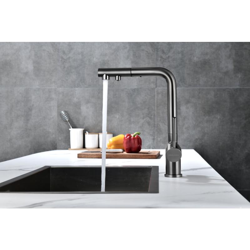 Смеситель для кухни Paulmark Serpentine Se213222-GM Вороненая сталь